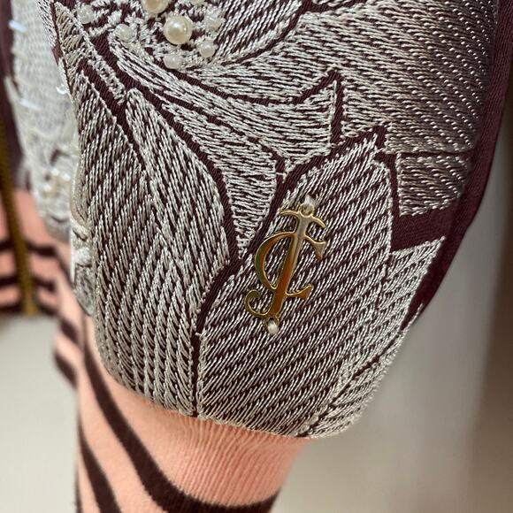 Juicy Couture Coral Blush Stockholm Floral Bomber Embellished Jacket Size Small - Picture 8 of 11